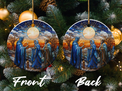 Nativity Scene Round Ceramic Christmas Ornaments product