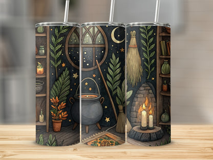 Mystical Witchcraft Scene with Cauldron Tumbler Cup