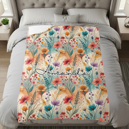 Custom Floral Pattern Bedding with Amanda Name Design