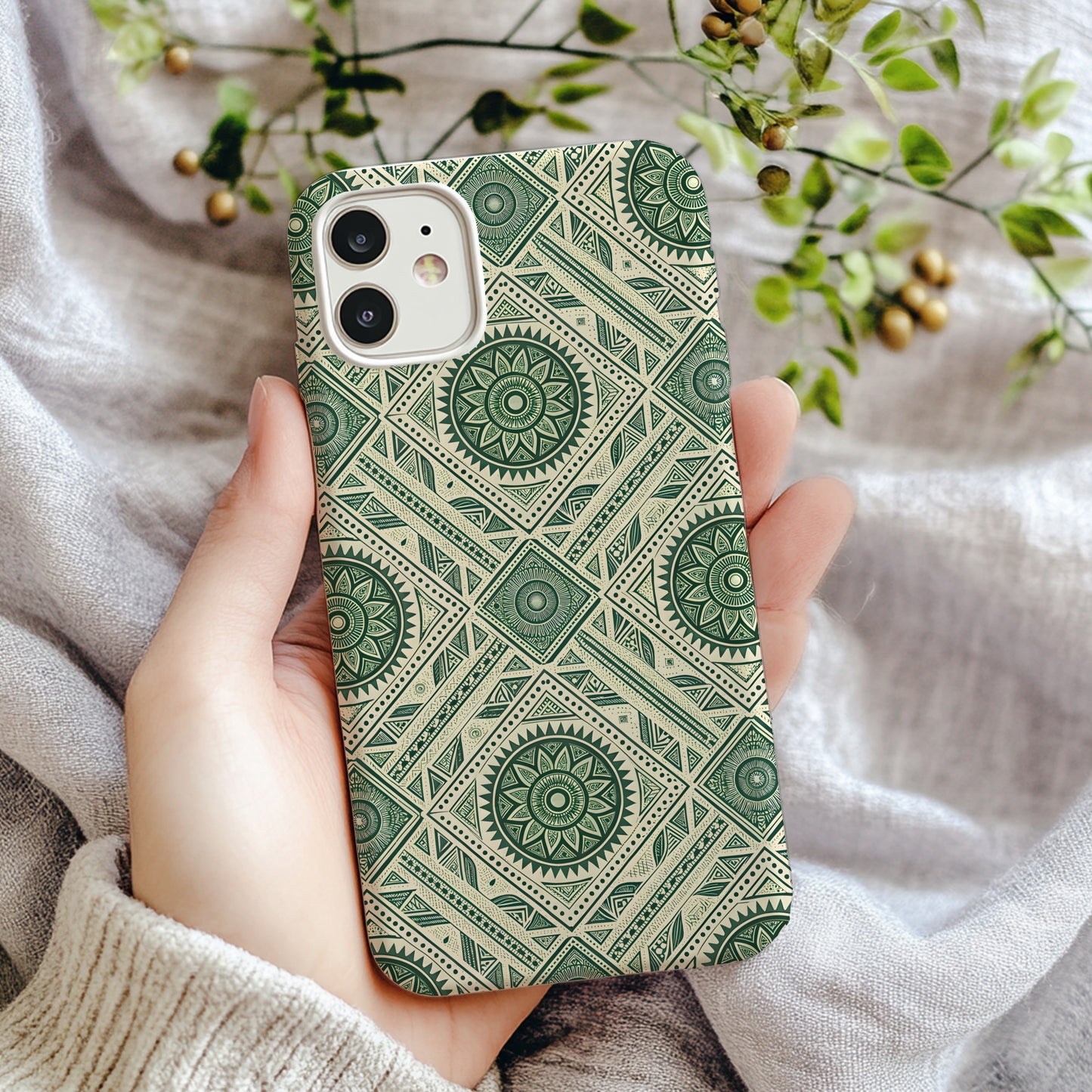 Intricate Geometric Pattern Green Mandala Phone Case
