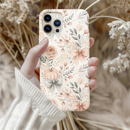Floral Pumpkin Bow and Leaf Design Phone Case