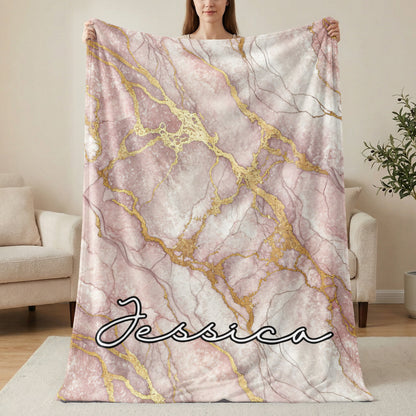 Pink Marble Personalized Style Custom Name Blanket - Walk Greener
