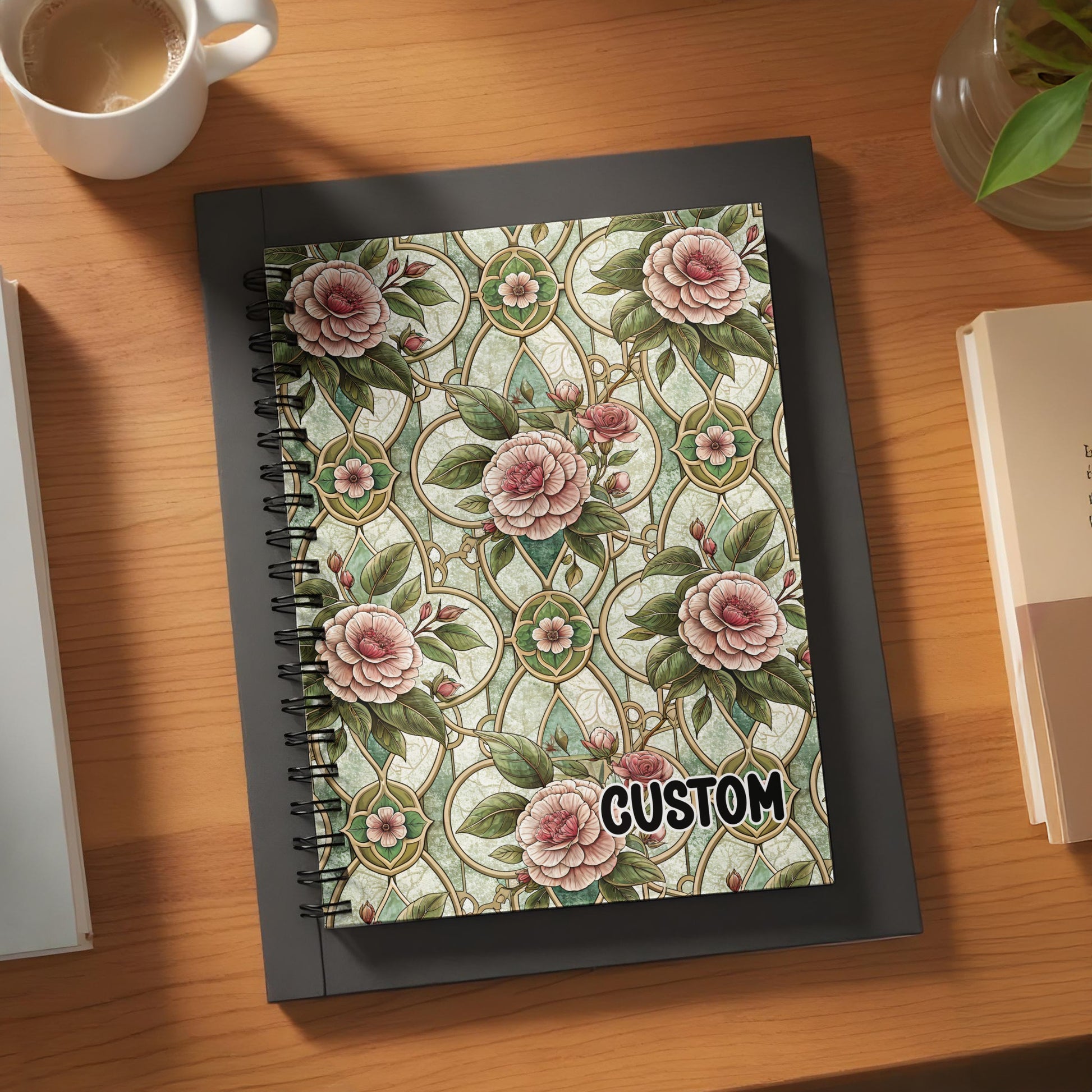 Floral Custom Spiral Bound Journal with Pink Roses