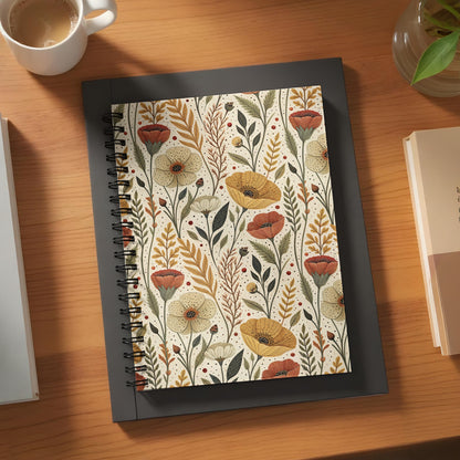 Floral Themed Spiral Bound Notebook with Detailed Design