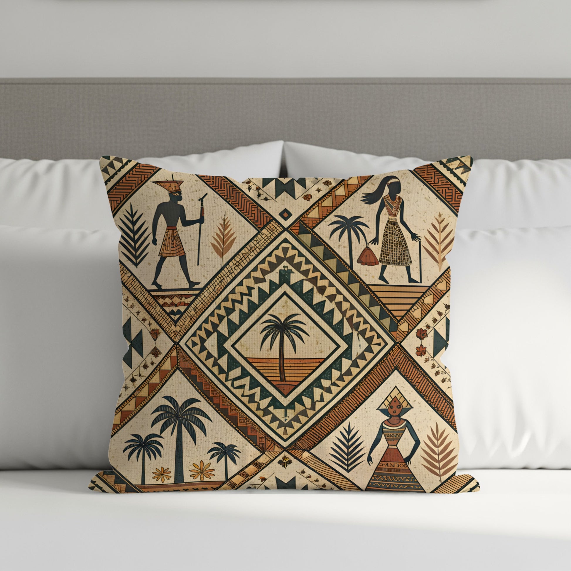 Egyptian Figures Palm Trees Cultural Pattern Pillows & Pillow Cases - Walk Greener