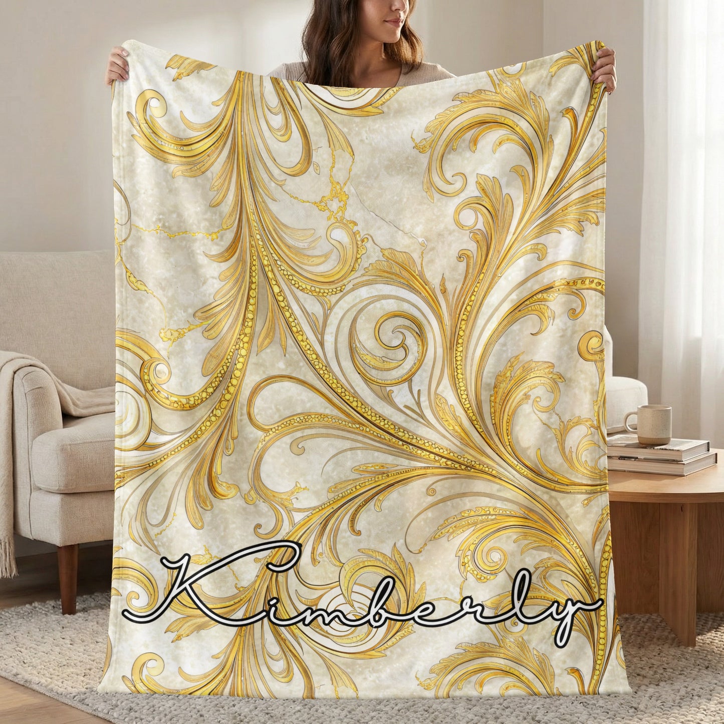 Kimberly Custom Elegant Gold and Cream Blanket