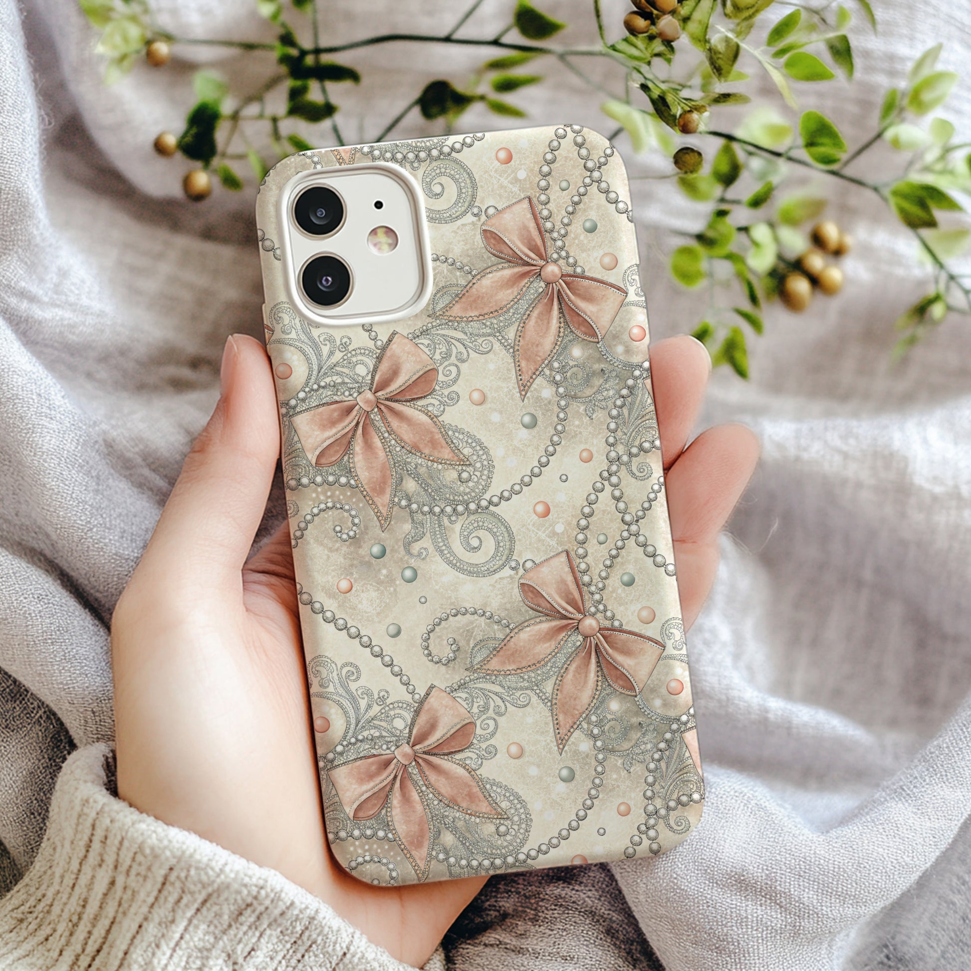 Elegant Bow and Pearls Design Phone Case