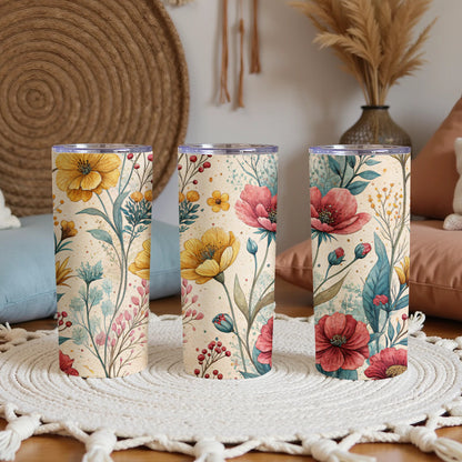 Watercolor Floral Pattern Lovely Blossoms 20 oz Skinny Tumbler - Walk Greener