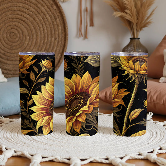 Vibrant Sunflower Artwork on Tumbler Drinkware