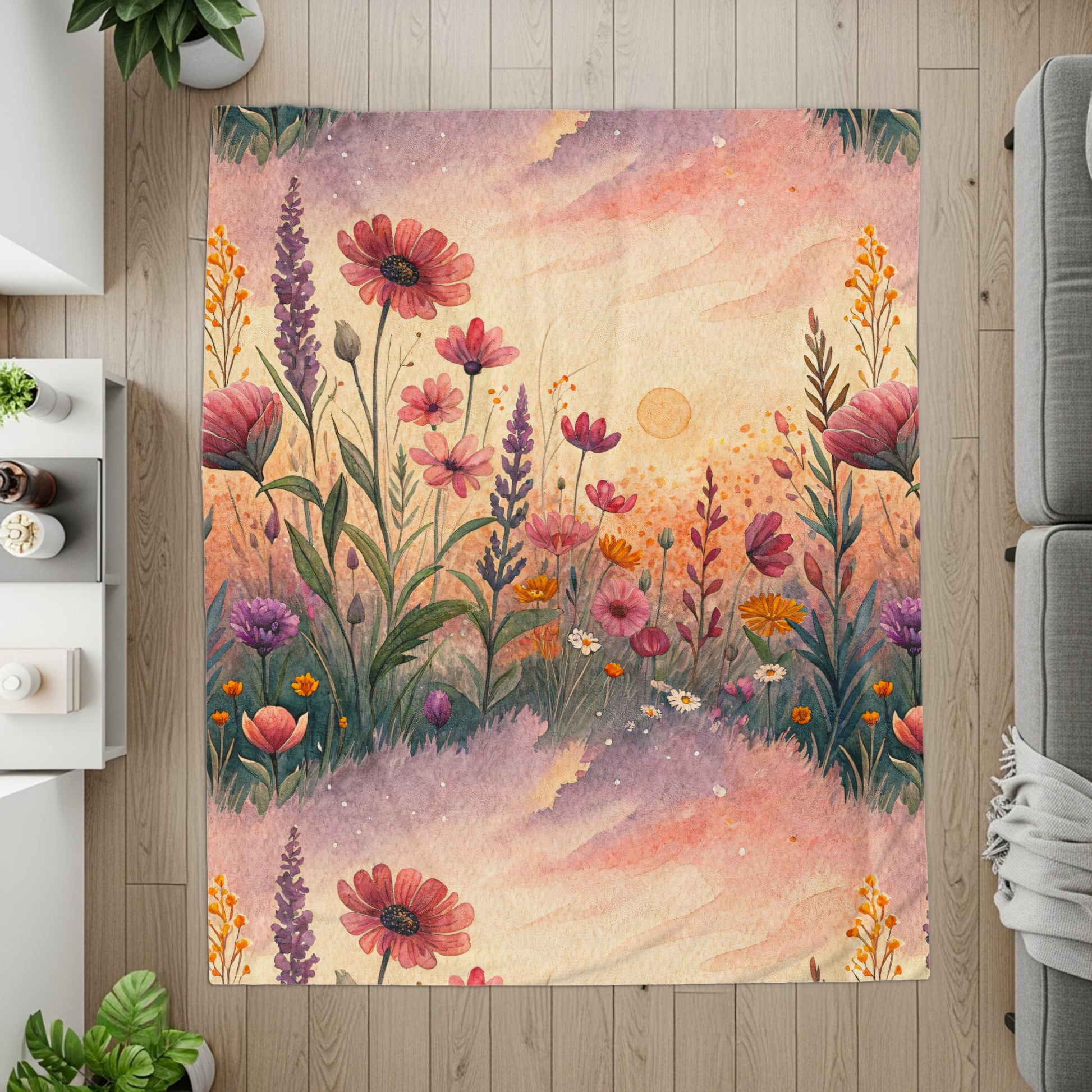 Watercolor Wildflower Meadow at Sunset Floral Artwork - Walk Greener