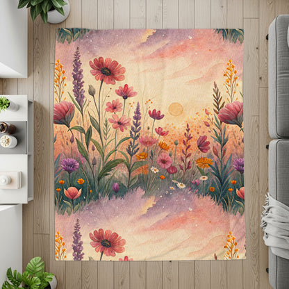 Watercolor Wildflower Meadow at Sunset Floral Artwork - Walk Greener