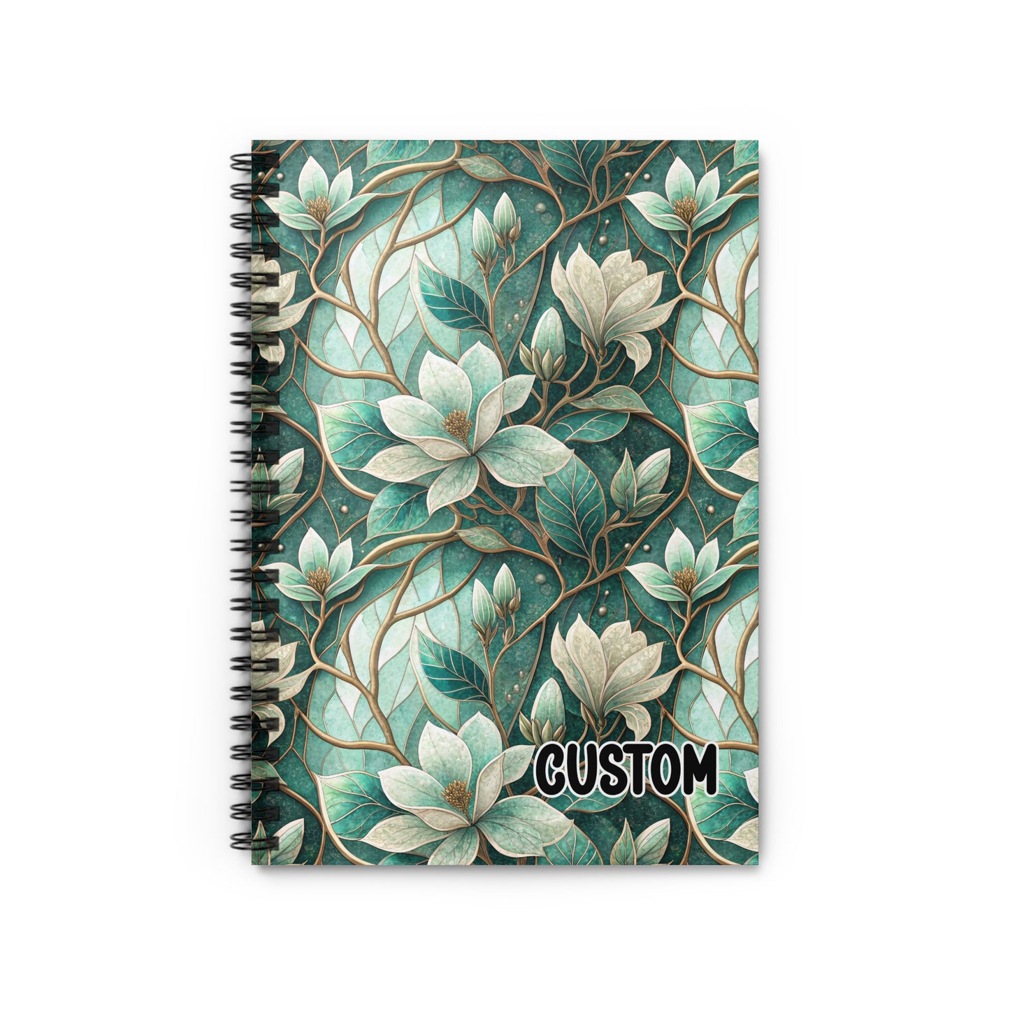 Custom Green Floral Pattern Spiral Notebook
