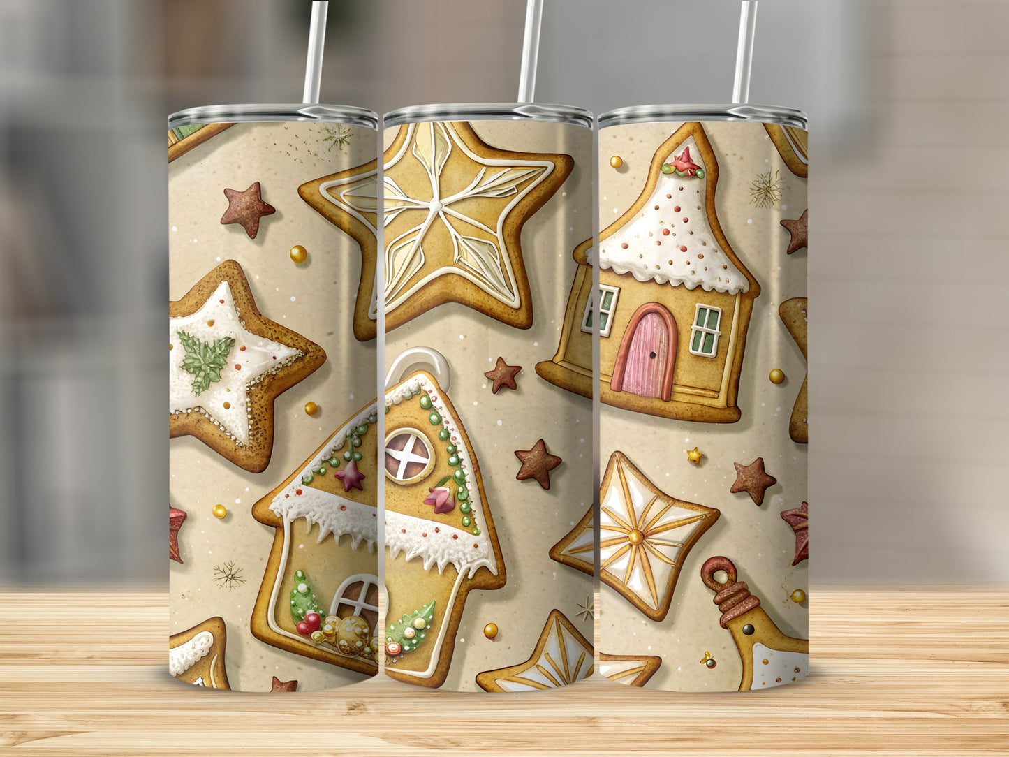 Festive Holiday Gingerbread Design Tumbler Cup