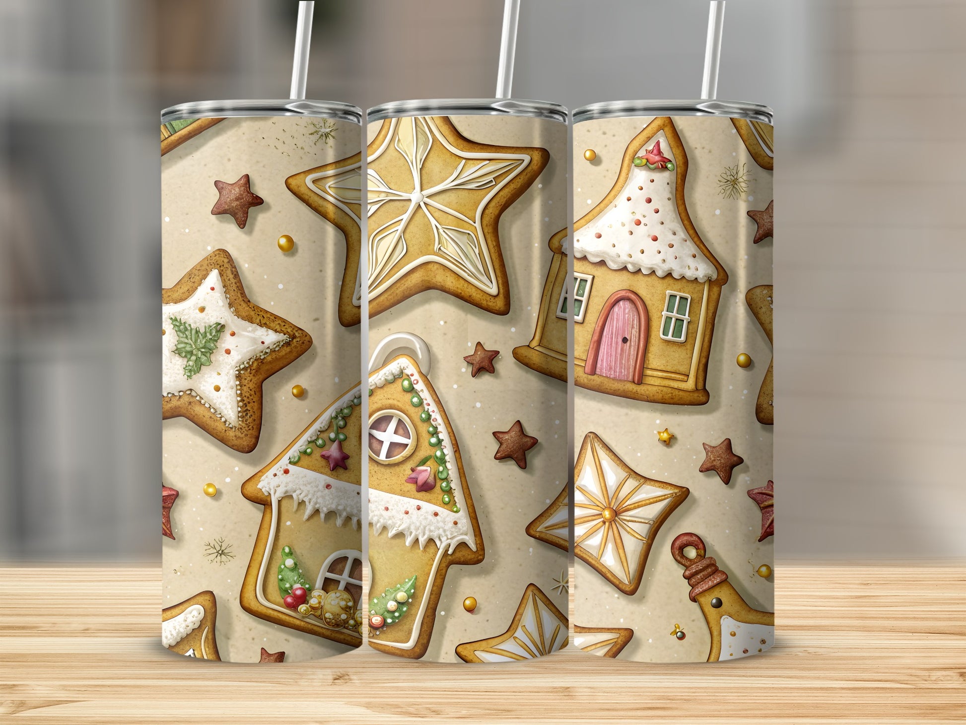 Festive Holiday Gingerbread Design Tumbler Cup