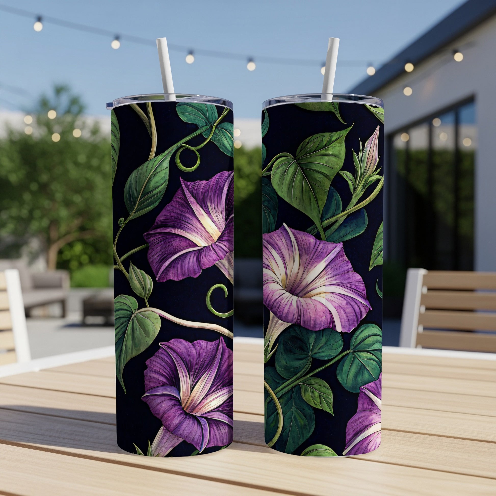 Floral Morning Glory Blooms On Dark Canvas Tumblers - Walk Greener