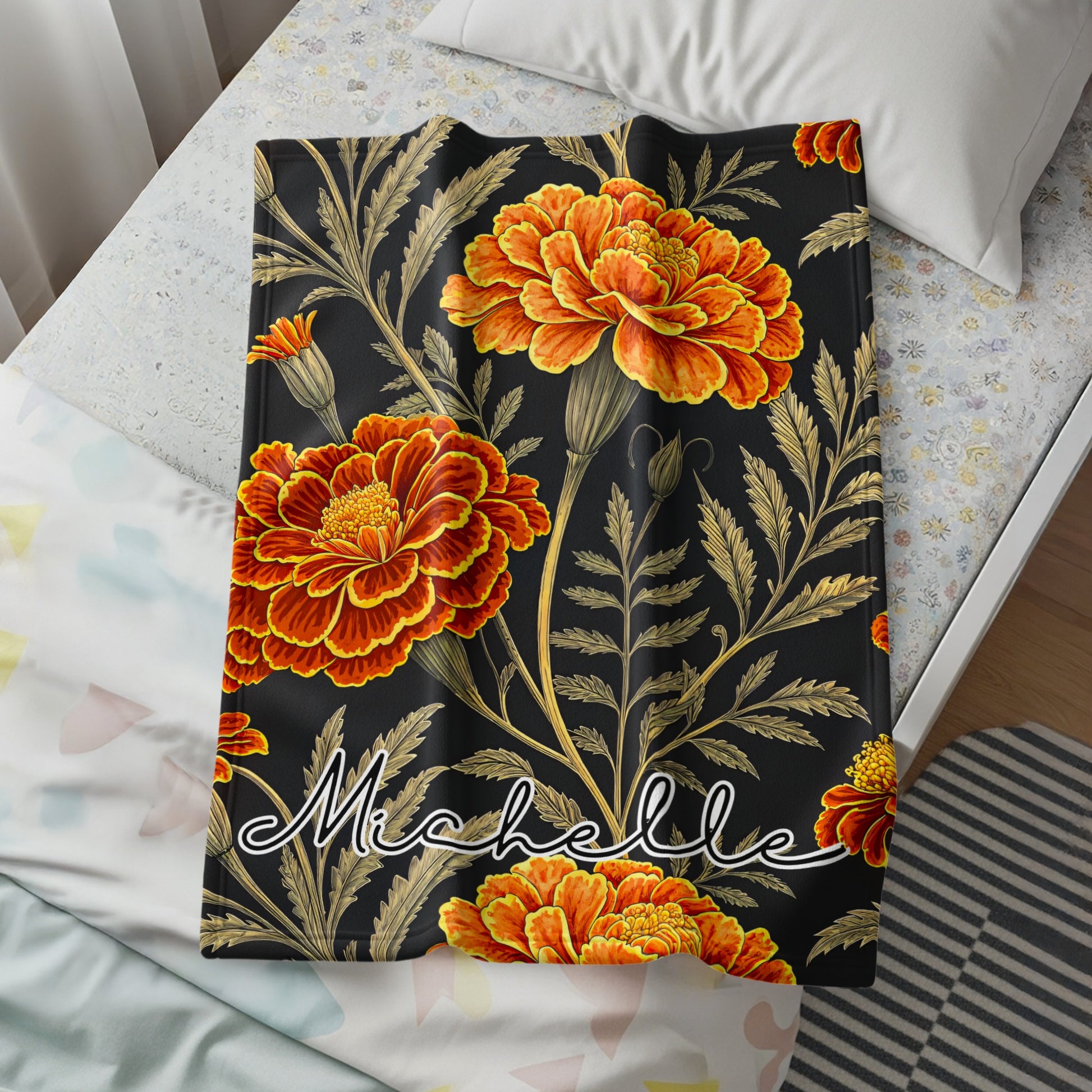 Custom Floral Blanket with Orange and Yellow Flowers
