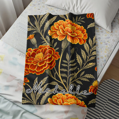 Custom Floral Blanket with Orange and Yellow Flowers