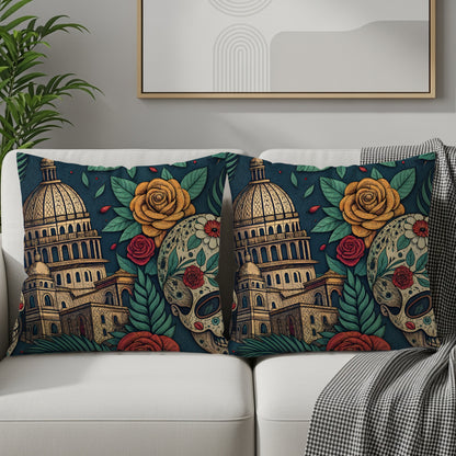 Colorful Dome and Skulls Decorative Throw Pillow Cover