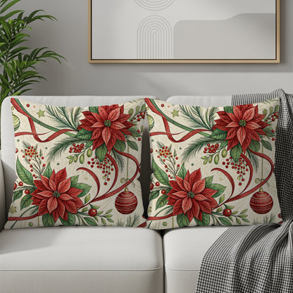 Festive Poinsettia Decorative Throw Pillow Covers