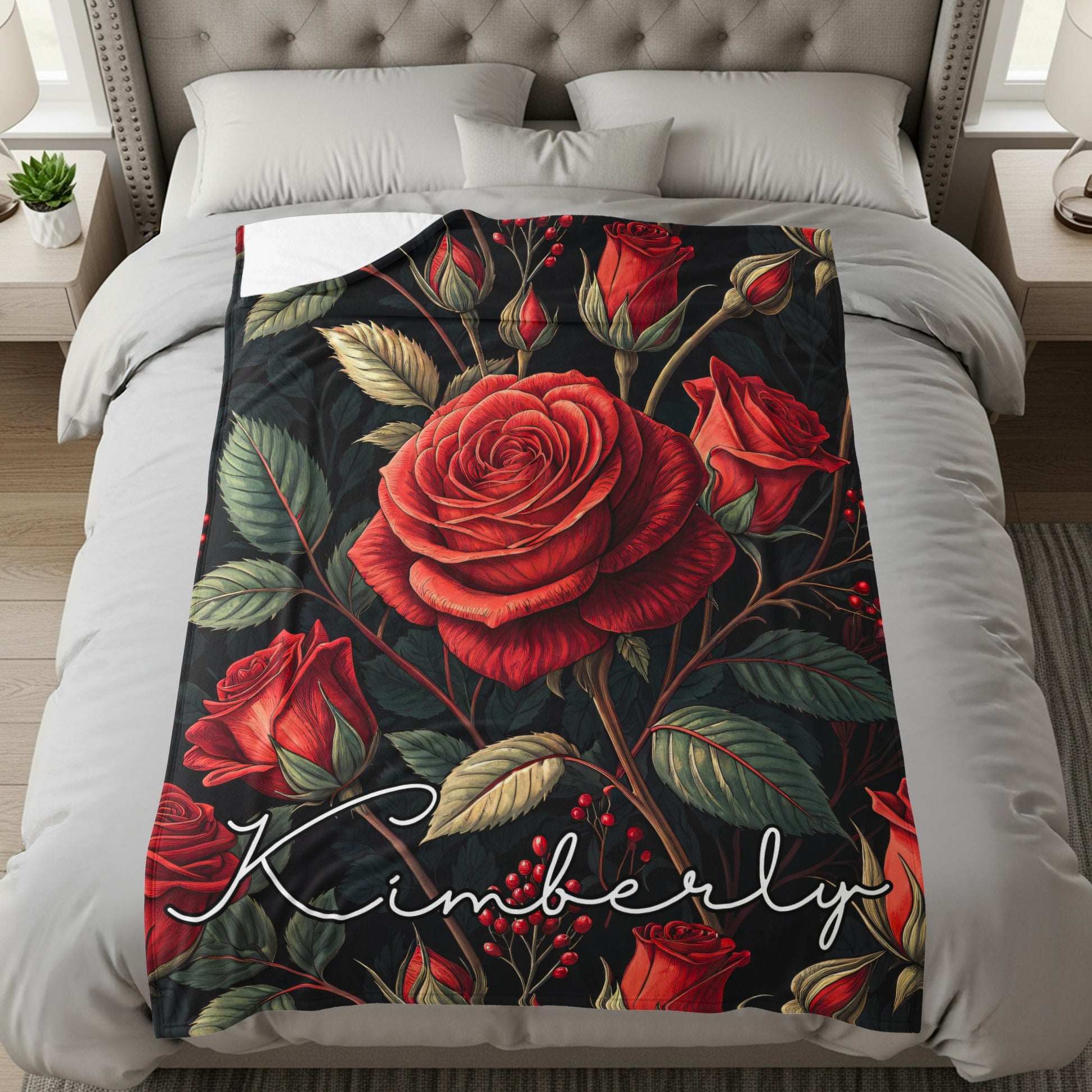 Elegant Roses and Leaves Custom Name Floral Pattern - Walk Greener