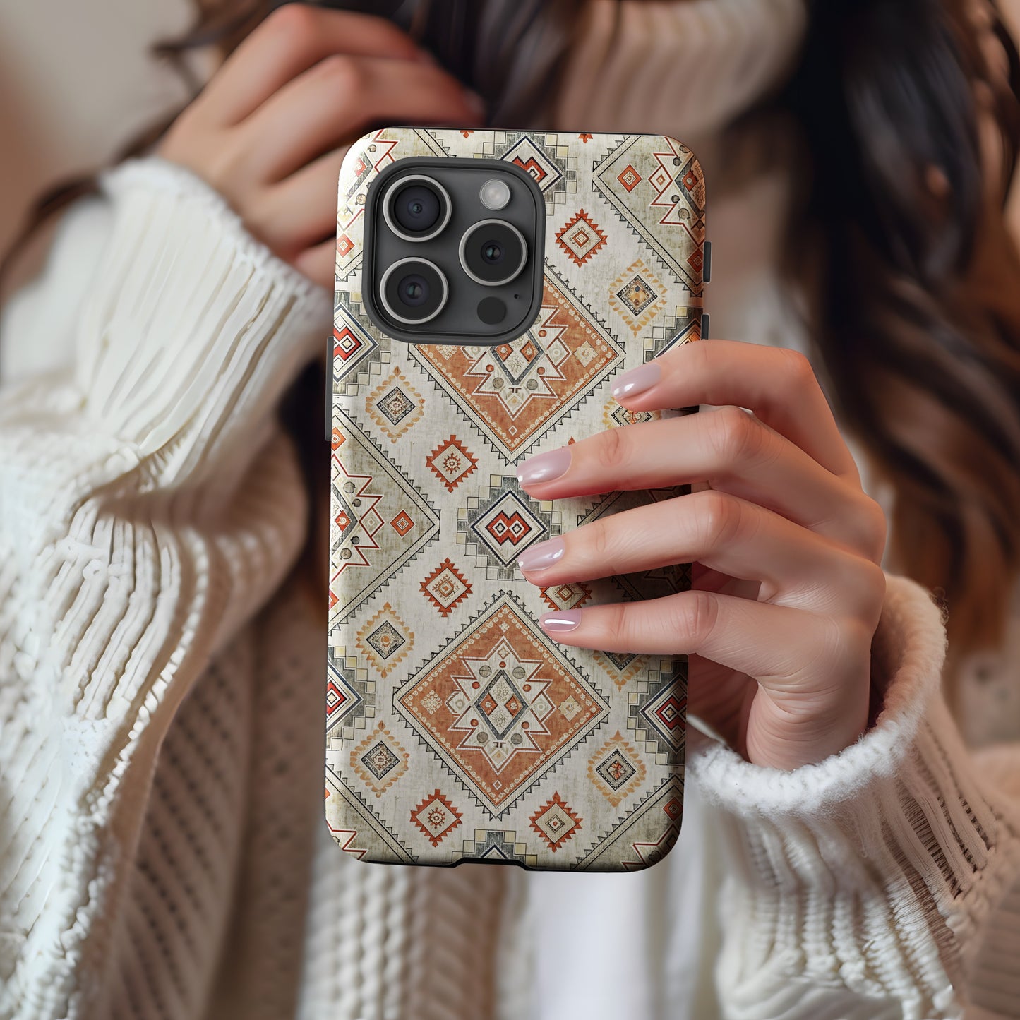 Aztec Geometric Shapes in Earth Tones Patterned Custom Phone Case - Walk Greener