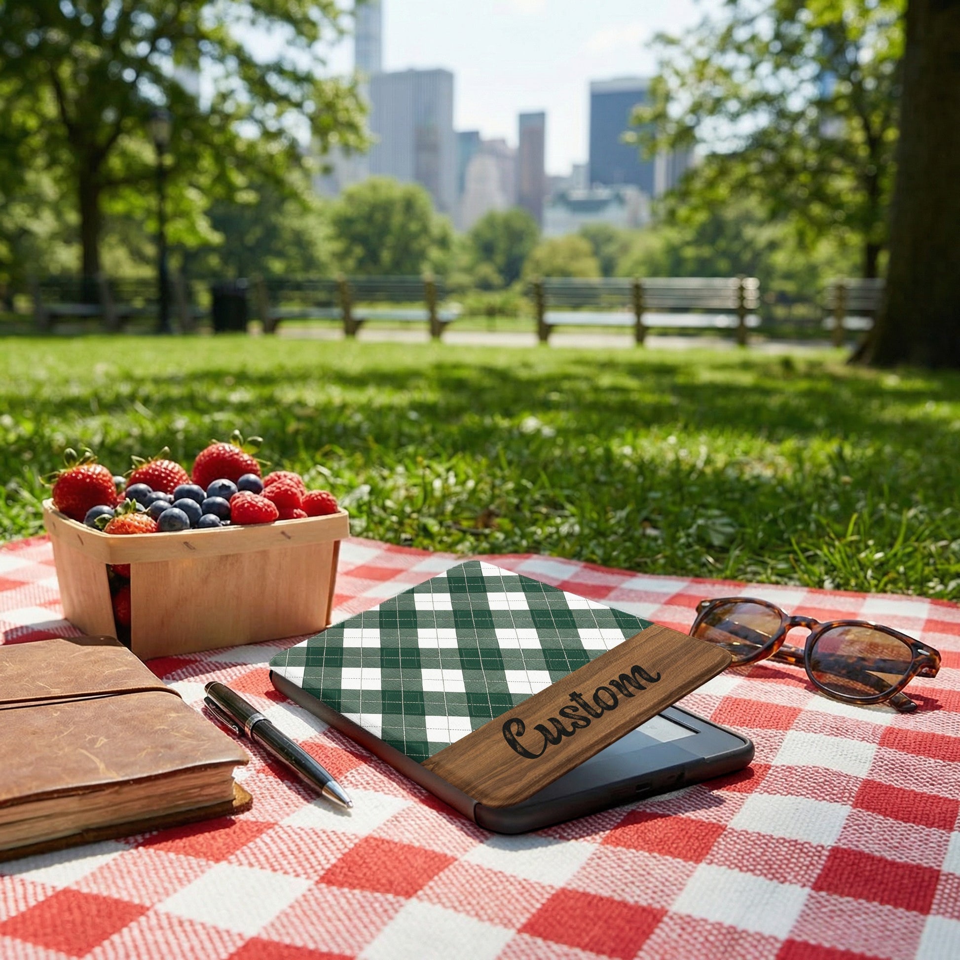 Custom Plaid Pattern Tablet Cover for Outdoor Use