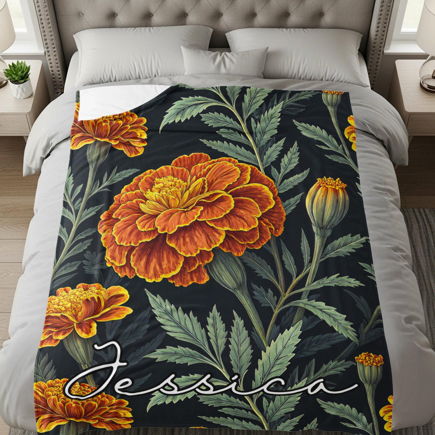 Floral Delight with Custom Name Illustration Blanket - Walk Greener