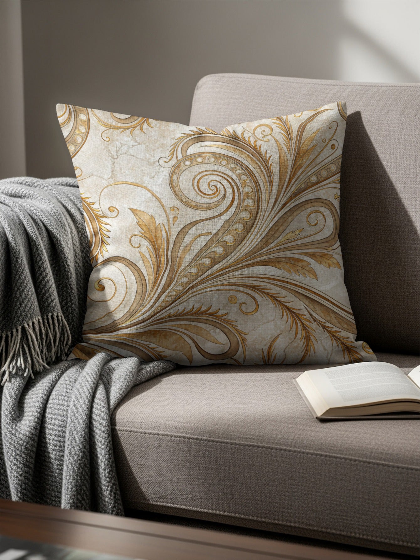 Elegant Golden Swirls Decorative Throw Pillow Cover