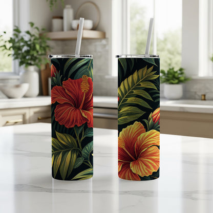 Tropical Hibiscus Print Insulated Tumbler Cups Set