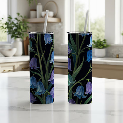 Elegant Black Tumbler with Blue Floral Design Drinkware