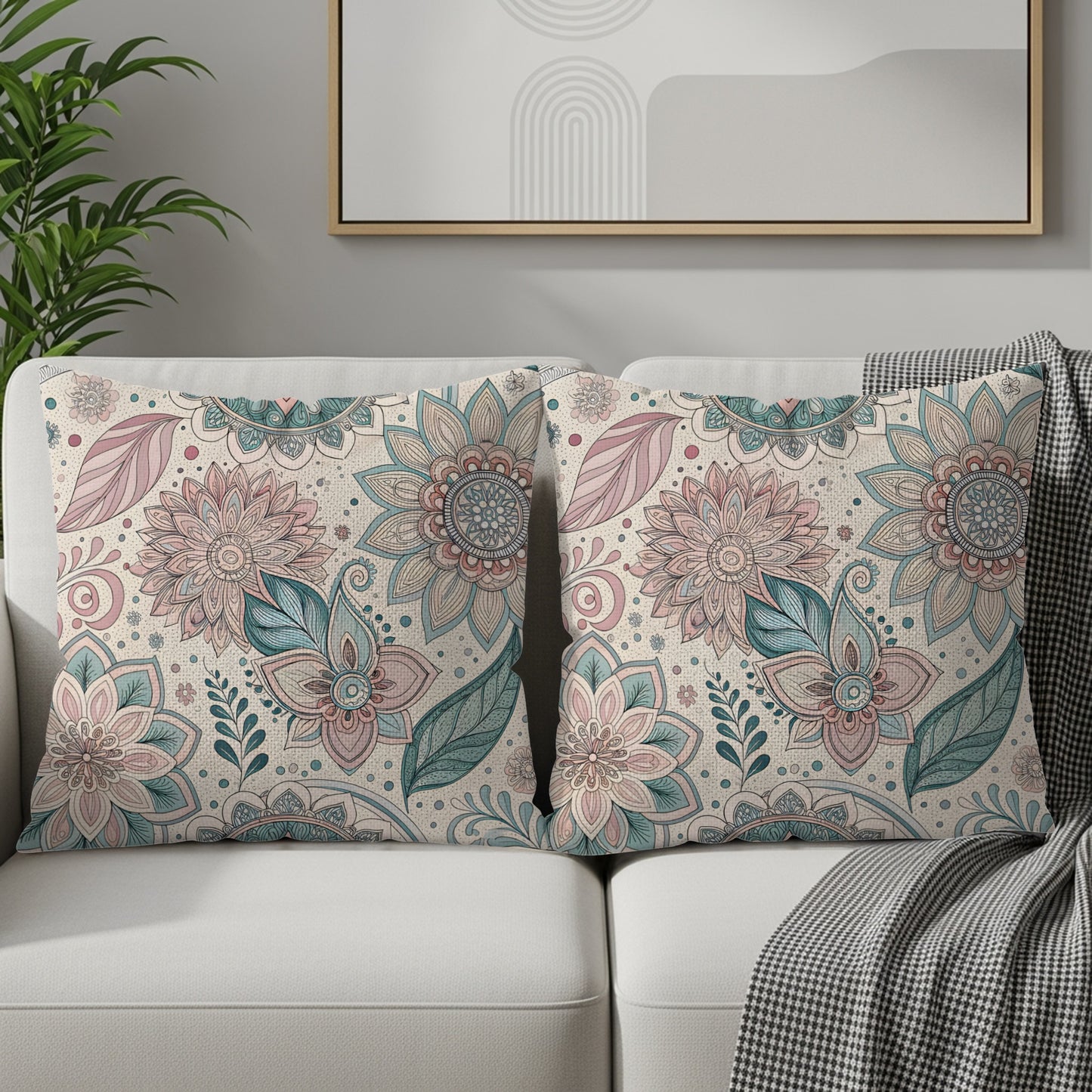 Decorative Floral Pattern Throw Pillow Set for Sofa