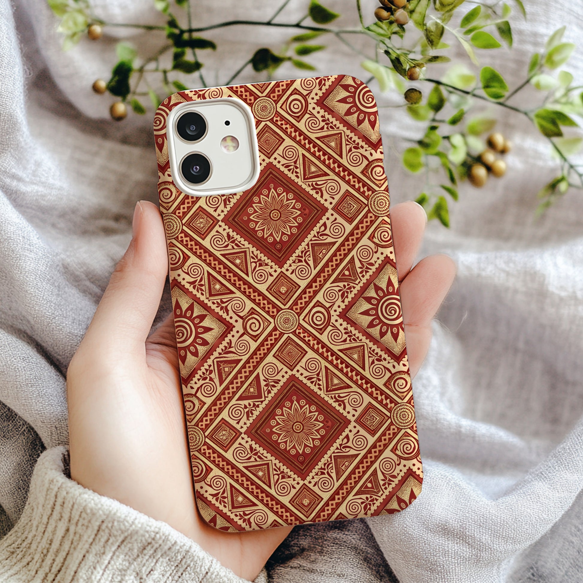 Intricate Red and Gold Geometric Pattern iPhone Case