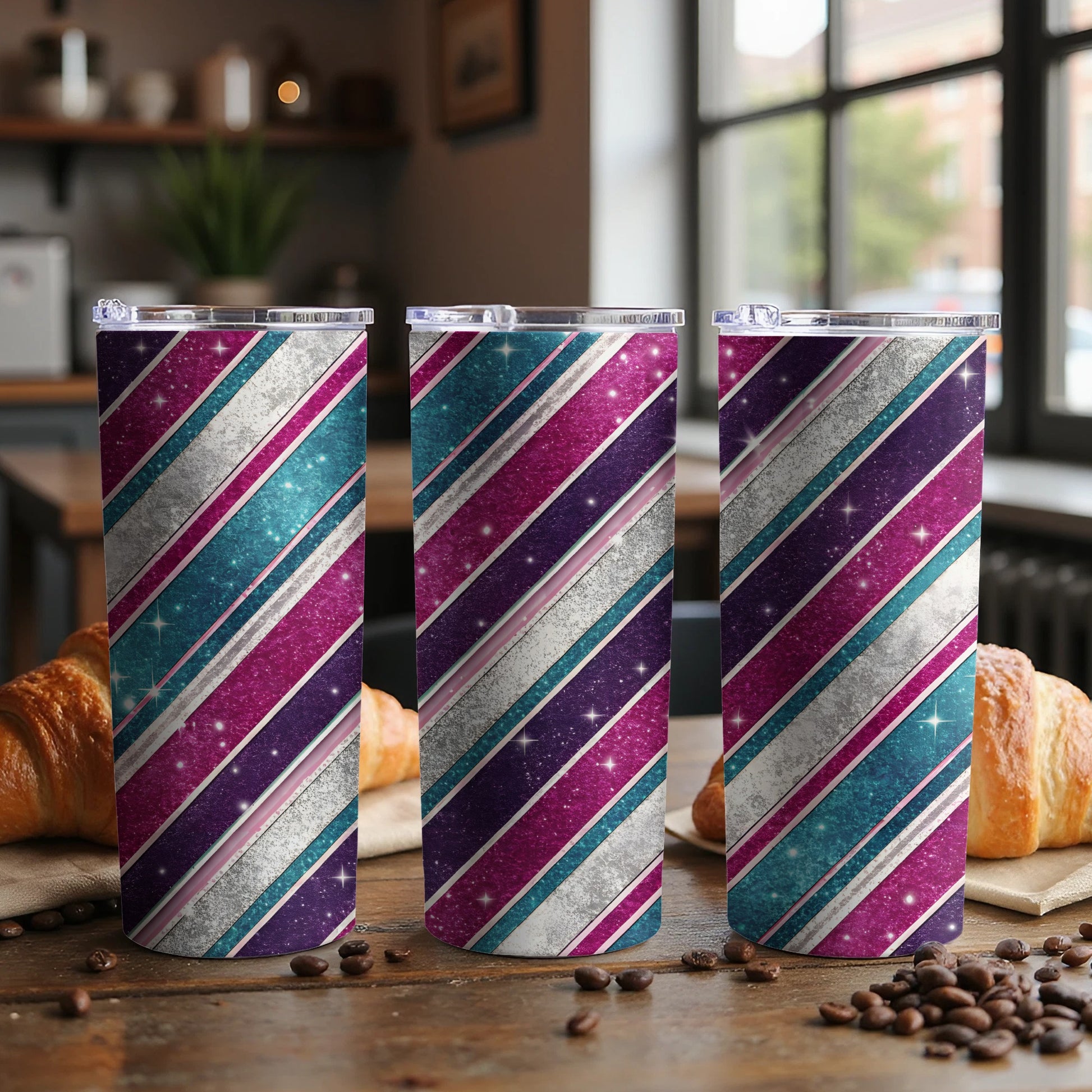 Colorful Diagonal Stripes Sparkling Design Pattern Tumbler - Walk Greener