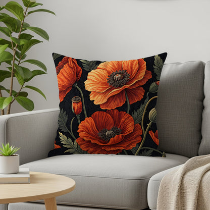 Bold Floral Throw Pillow Cushion with Vibrant Orange Flowers