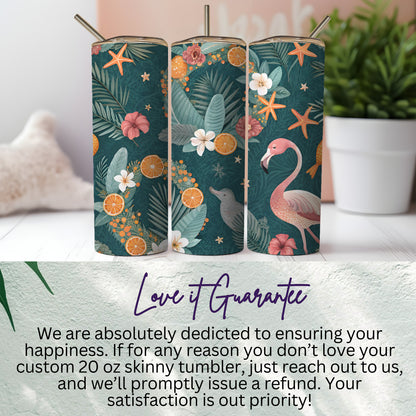 Tropical Themed 20 oz Skinny Tumbler with Straw