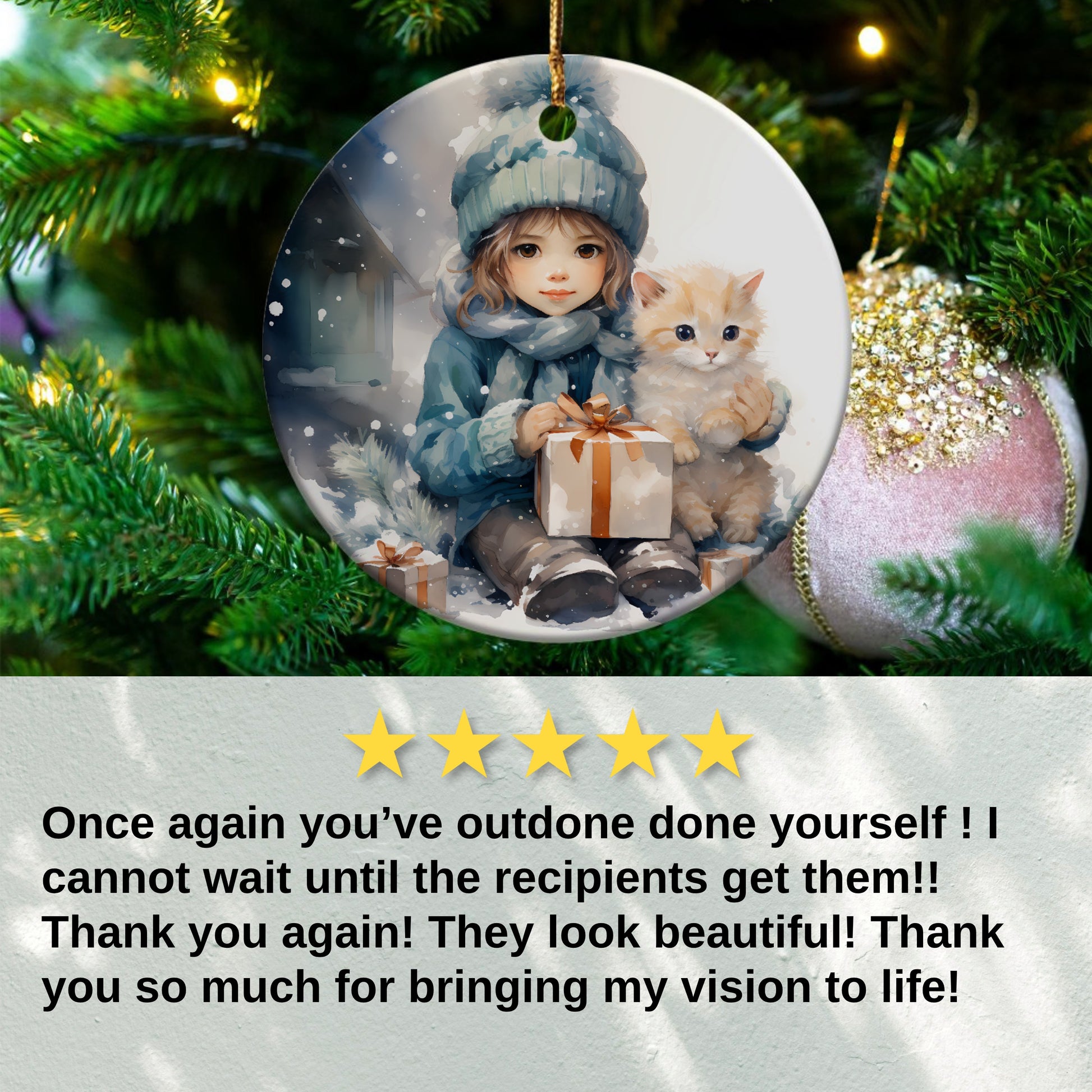 Christmas Tree Ornament Girl with Kitten product type