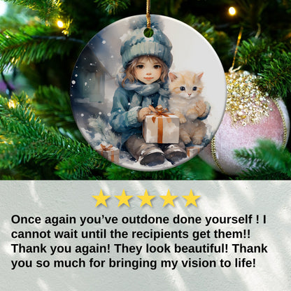 Christmas Tree Ornament Girl with Kitten product type