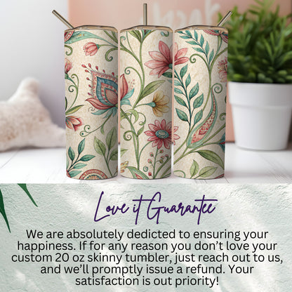 Elegant Floral Pattern Watercolor Look for 20 oz Skinny Tumbler - Walk Greener