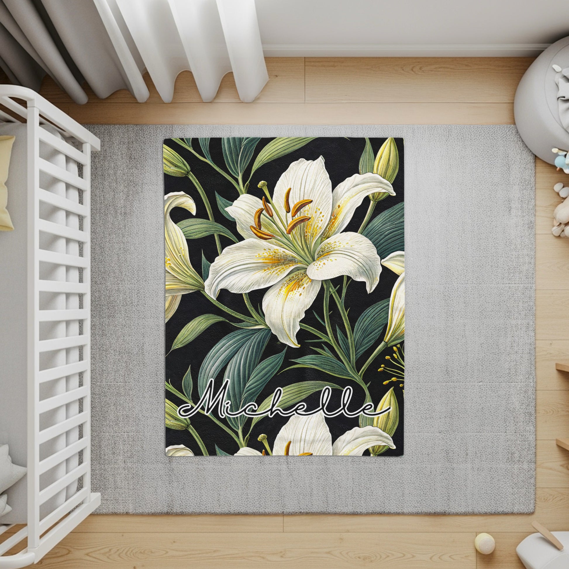 Personalized Floral Design Custom Name Rug