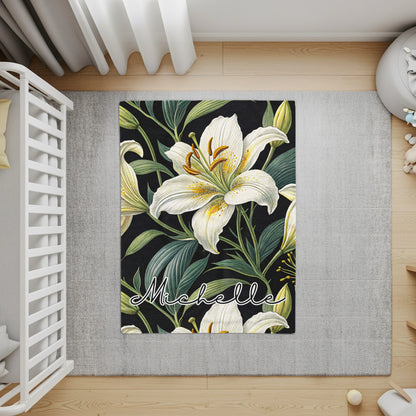 Personalized Floral Design Custom Name Rug