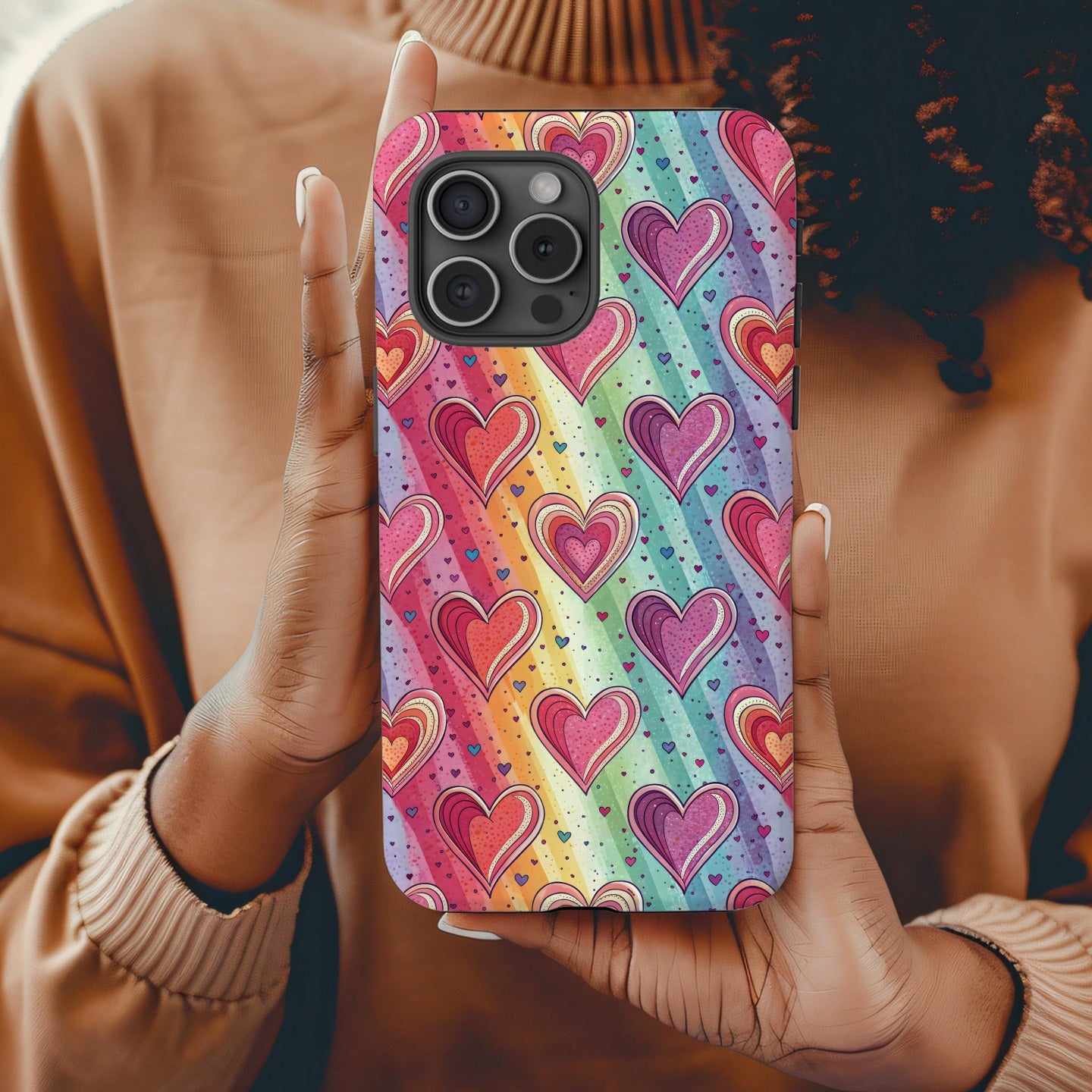 Colorful Hearts and Rainbow iPhone Case Protective Cover