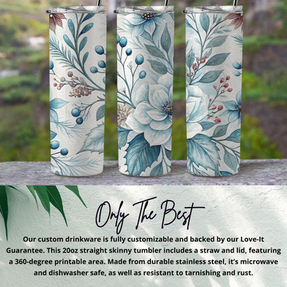 Floral Design 20oz Skinny Tumbler with Straw and Lid