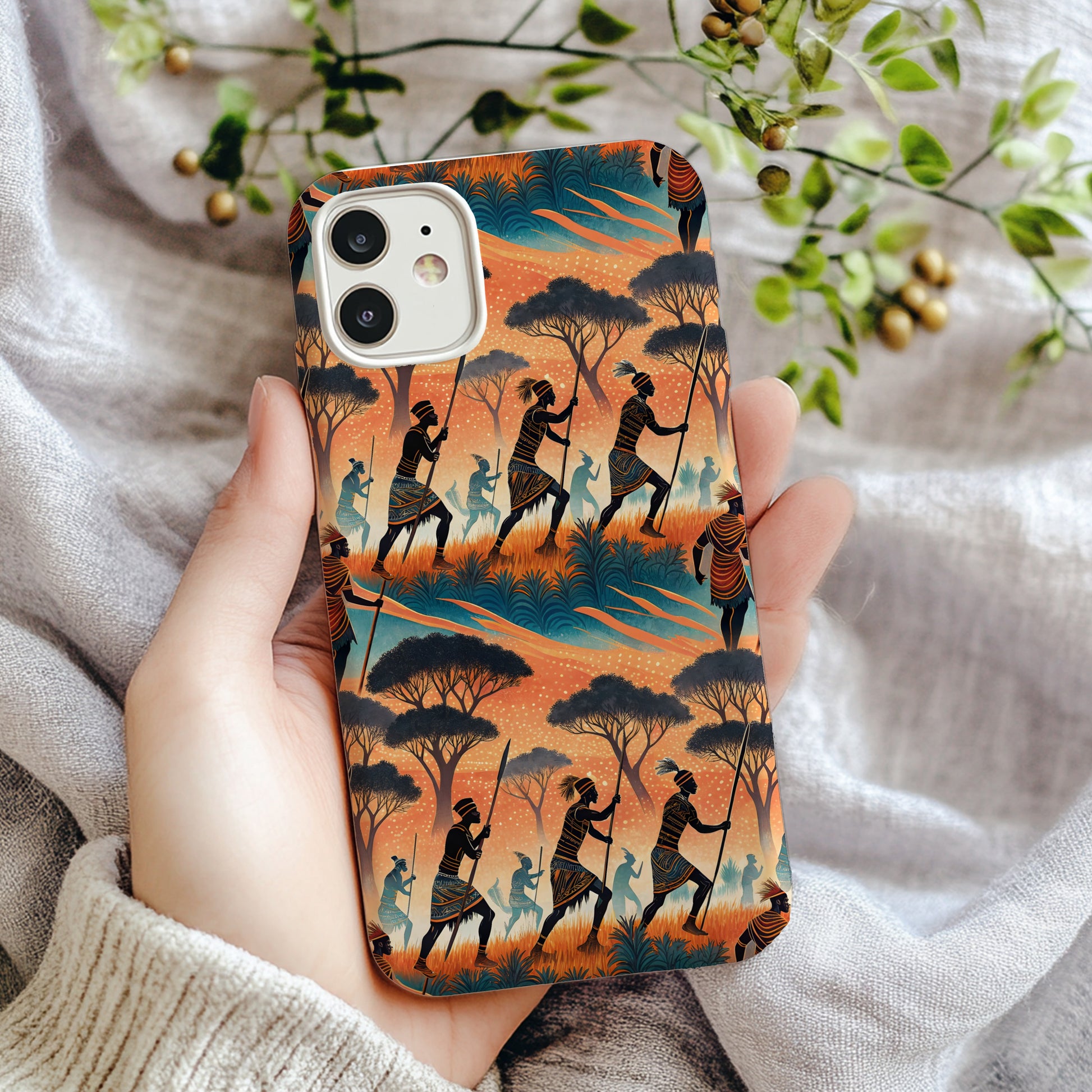 African Warriors Silhouettes Custom Scenic Pattern Custom Phone Case - Walk Greener