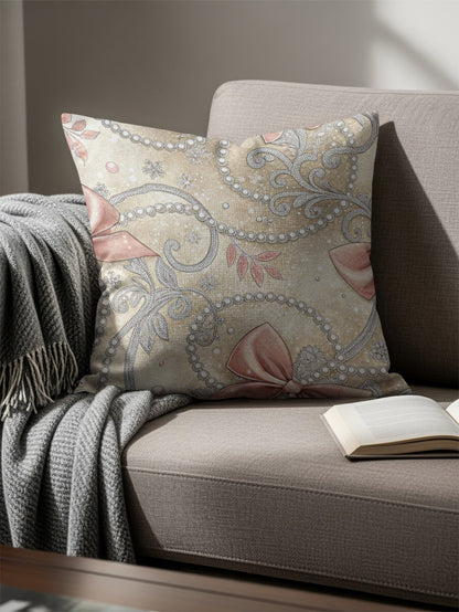Pink Bows and Pearls Floral Swirls Pattern Design Pillows & Pillow Cases - Walk Greener
