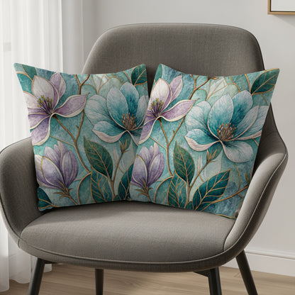 Floral Mosaic Magnolia Watercolor Elegant Design Throw Pillows - Walk Greener