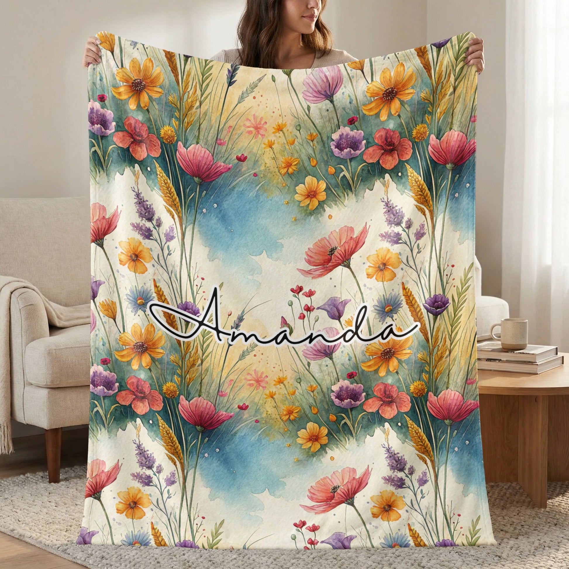 Personalized Colorful Floral Pattern Blanket