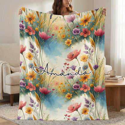Personalized Colorful Floral Pattern Blanket