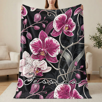 Custom Name Floral Design with Orchids on a Black Backdrop - Walk Greener