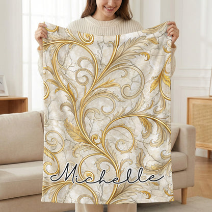 Golden Floral Design With A Custom Name Blankets - Walk Greener
