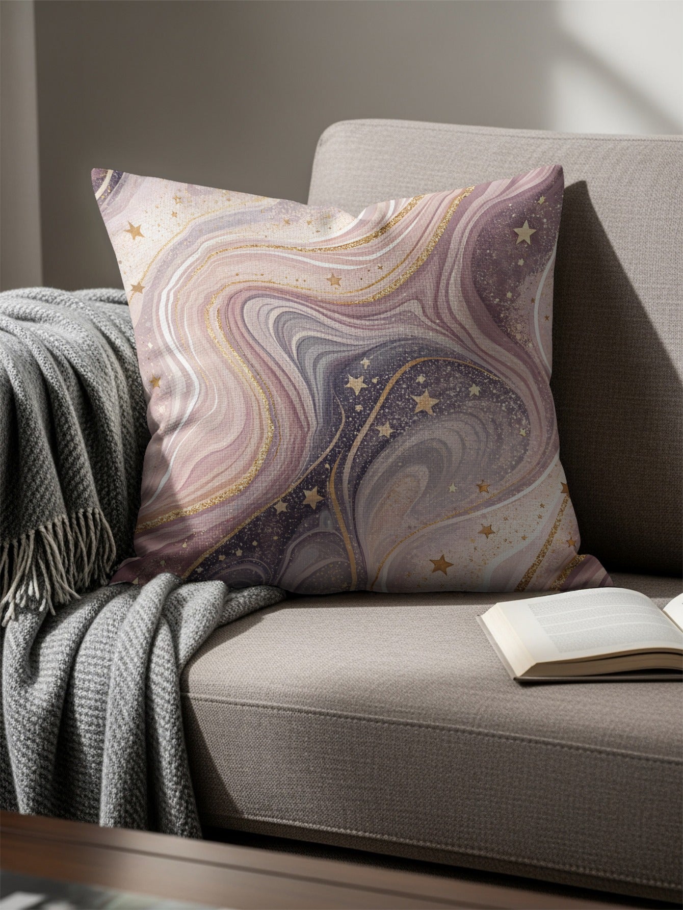Dreamy Starry Abstract Design with Gold Accents Throw Pillows - Walk Greener